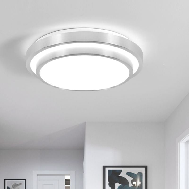 Silver 2 Tiers Flush Mount Lighting with Acrylic Shade Modern Integrated LED Ceiling Flush Mount for Living Room, 9 "/12" /14 " Dia