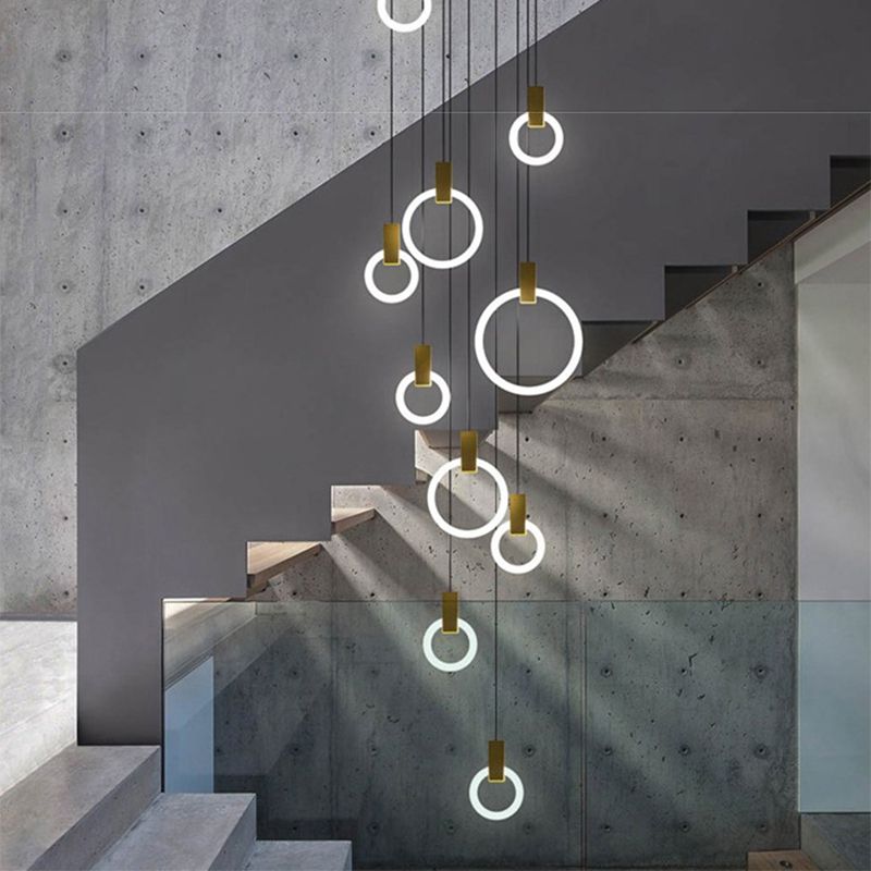 Minimalist Indoor Pendant Light, White Glass Circle Shade Pendant Lighting with Metal Handle