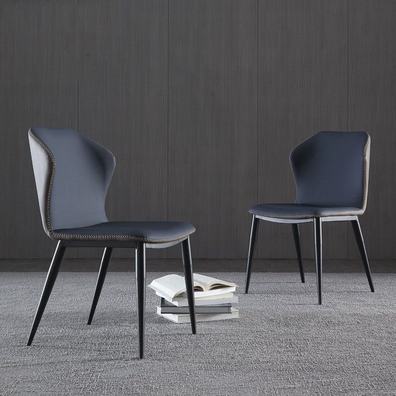 Sillas de comedor de cuero con respaldo de estilo industrial para el hogar (juego de 2)