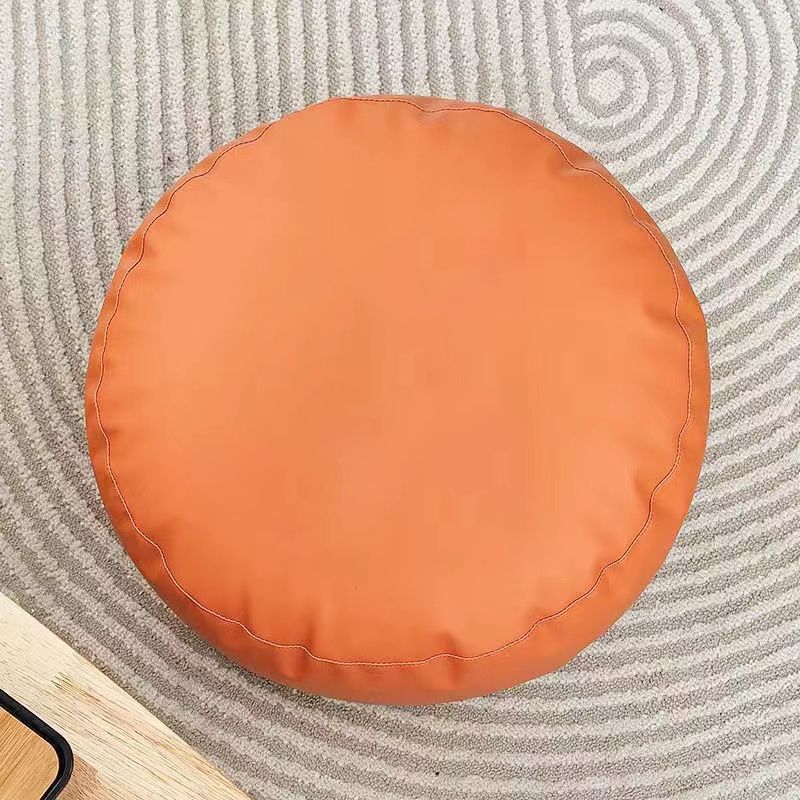 Modern Pouf Ottoman Faux Leather Upholstered Solid Color Round Ottoman