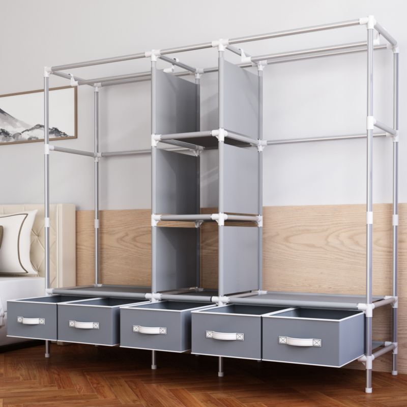 Modern Bedroom Wardrobe Armoire Steel Frame Wardrobe with Drawers