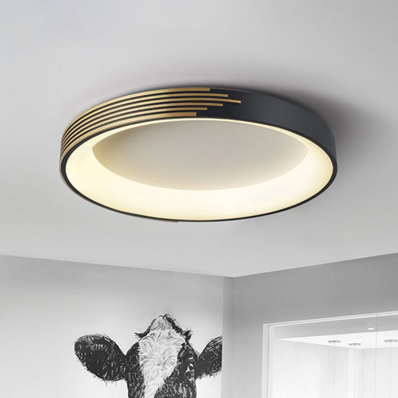 Drum Ceiling Light Modern Metal Black LED Flush Mount Light Fixture for Bedroom, 12"/18"/23.5" Wide