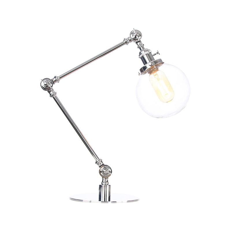 Industrial Global Table Lamp Amber/Clear Glass 1 Light Restaurant Table Light with Adjustable Arm in Black/Brass Finish