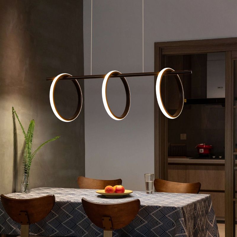 Modern Minimalism Linear Island Pendant Lighting LED Metal  Ring Island Ceiling Light for Living Room
