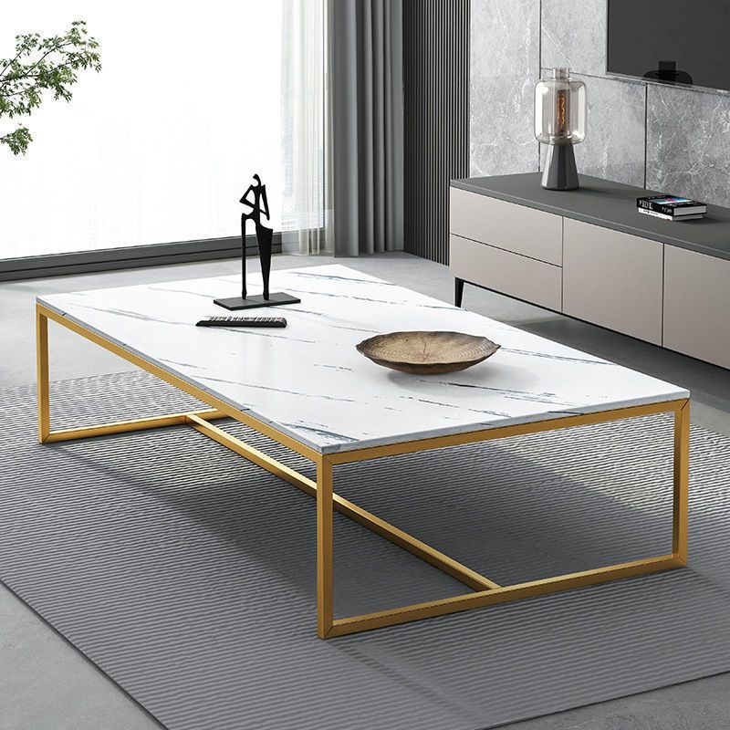 Modern Steel Trestle Base Rectangular Wood Table Top Coffee Table