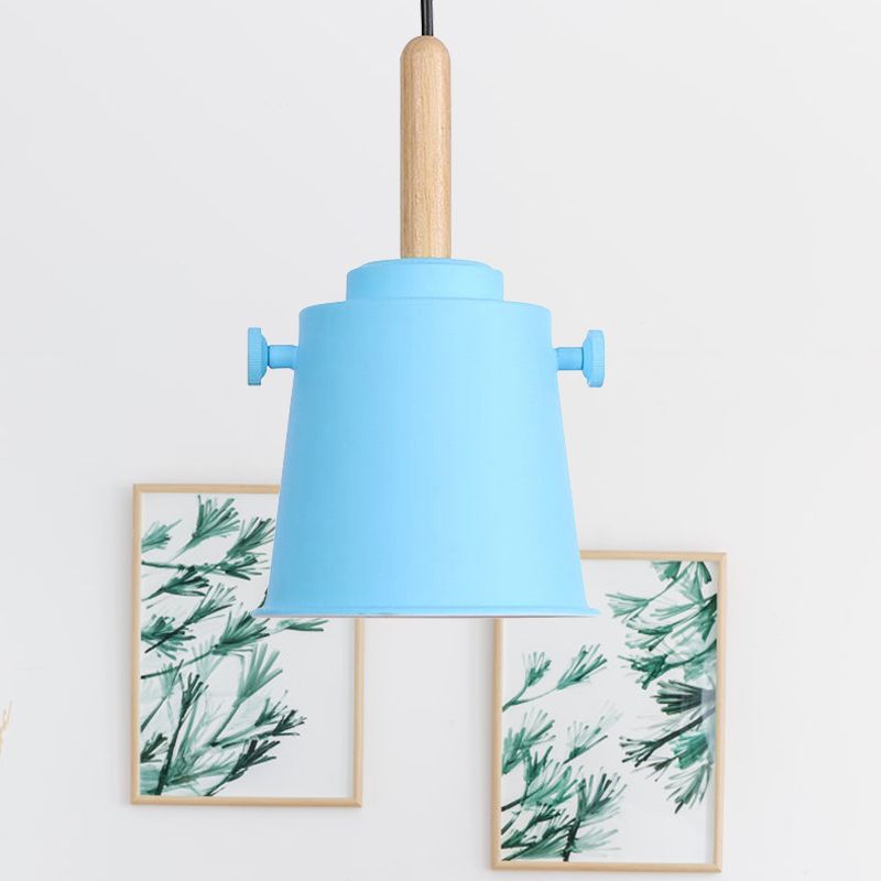 Moderne Eimer Hanging Lampe mit verstellbarem Kabel Einer Licht Metallheizlicht in Holz