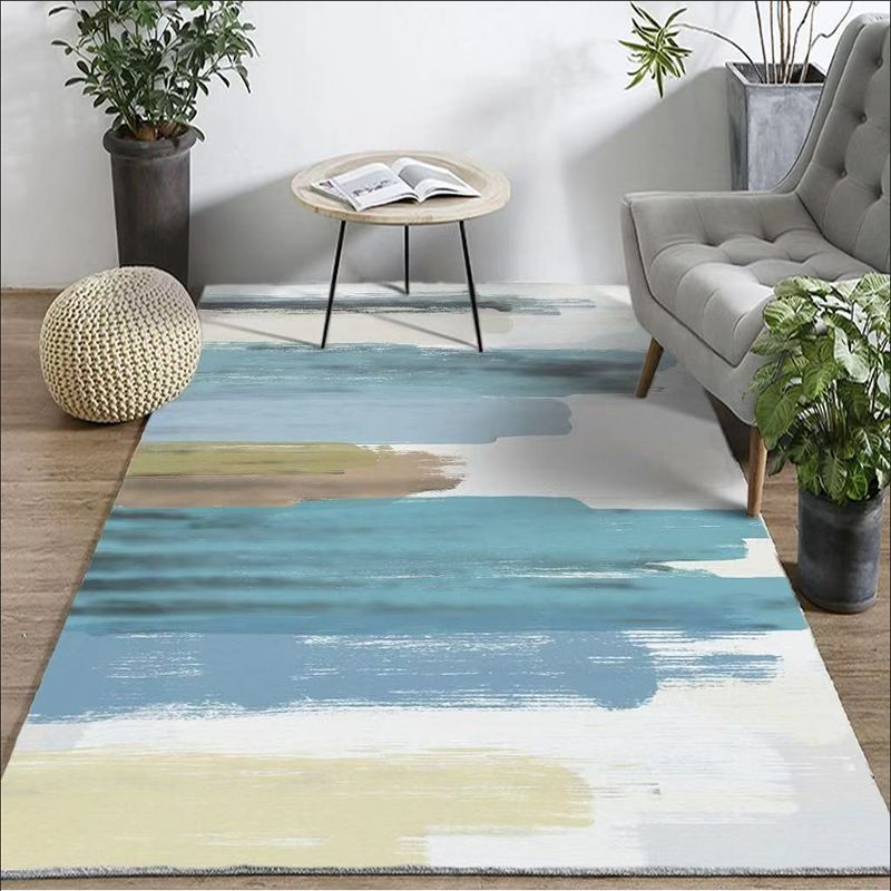 Blue Abstract Printed Rug Polyster Nordic Area Carpet Pet Friendly Easy Care Stain-Resistant Indoor Rug for Decoration