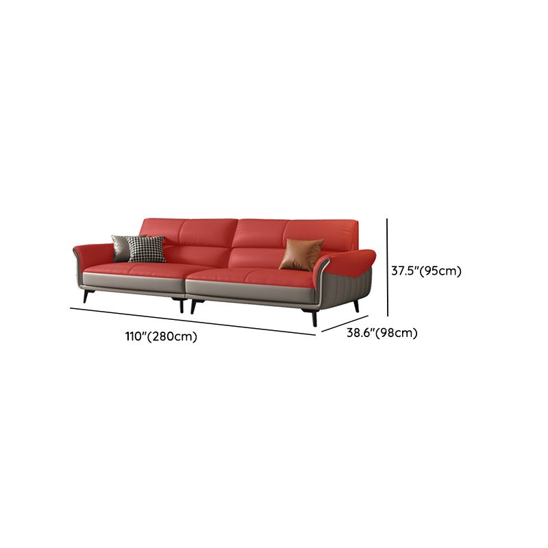 Genuine Leather Flared Arm Sofa Mid-Century Modern Sofa in Gray of 37.4" High