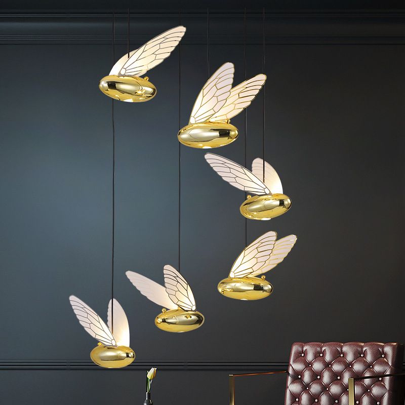 Gold Wing Hanging Lamp Fixture Simplicity LED Acrylic Pendant Lighting for Dining Room