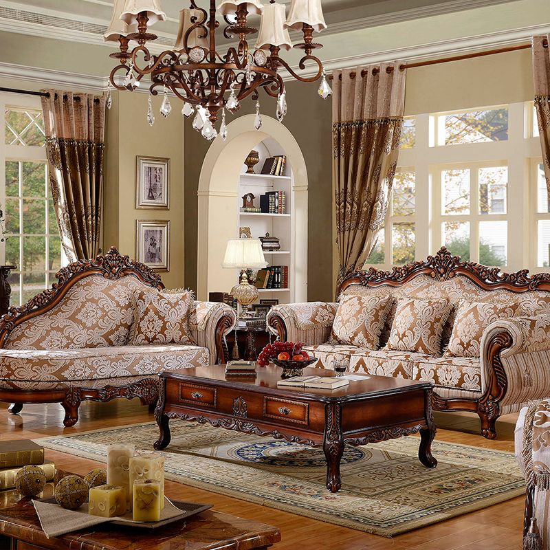 49" High Rustic Rolled Arm Sofa Linen Curved Sofa with Camel Back for Apartment