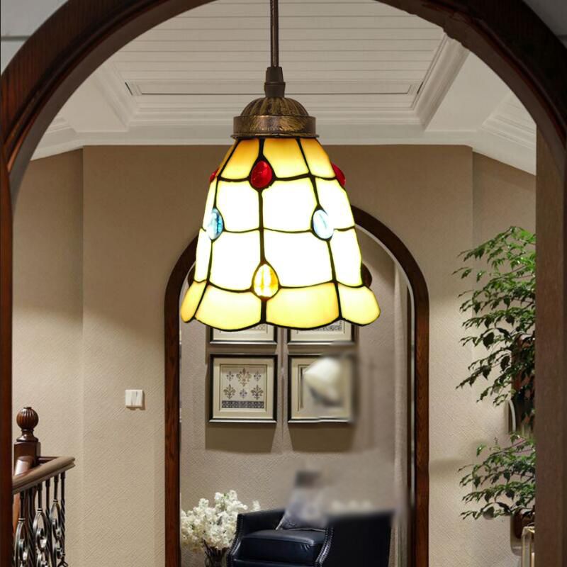 Tiffany Style Bell Shade Pendant Light Single Hand Cut Verre Suspension Lightture