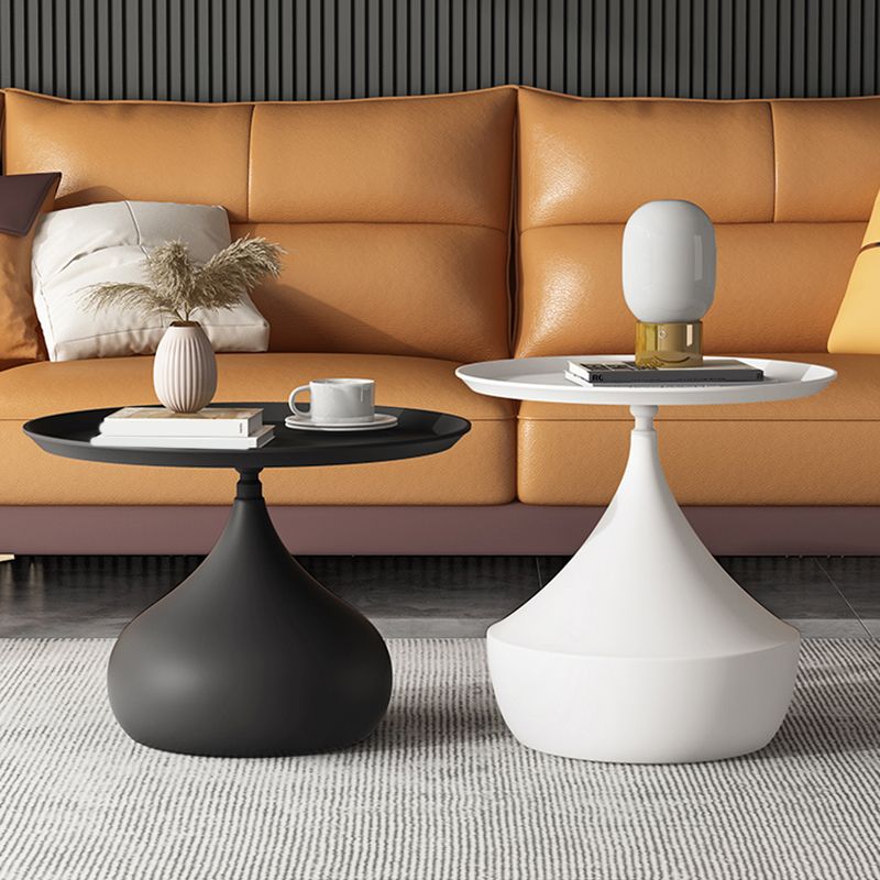 Mid-Century Modern Round Iron Coffee Table Set with Tray Top