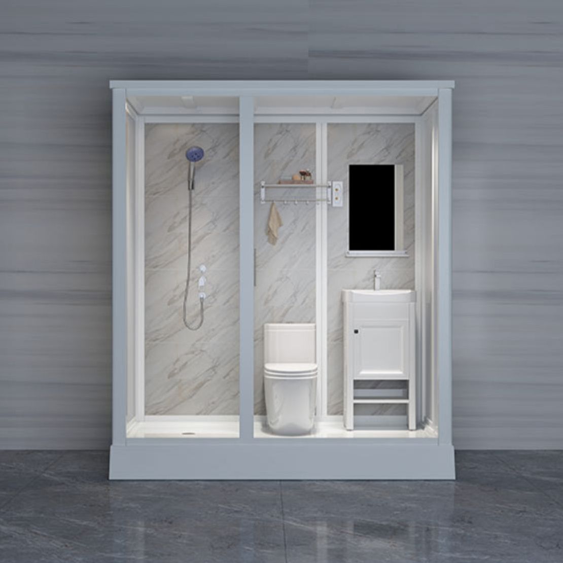 Framed White Shower Kit Corner Rectangle Frosted Shower Stall