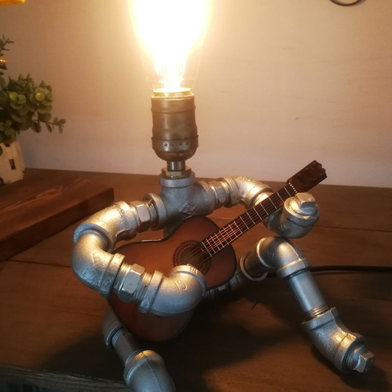 1-Light Robot Nightstand Lamp Cyberpunk Style Pipe Table Lighting for Boys Bedroom