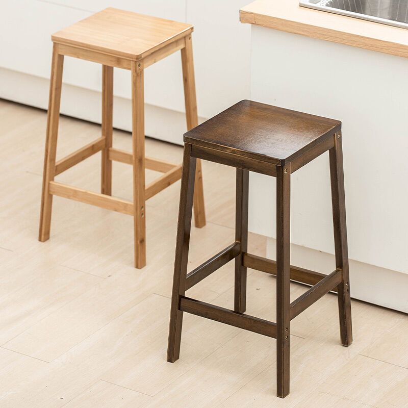 Contemporary Wood Stool Backrest Backless Bamboo Counter Stool with 4 Legs