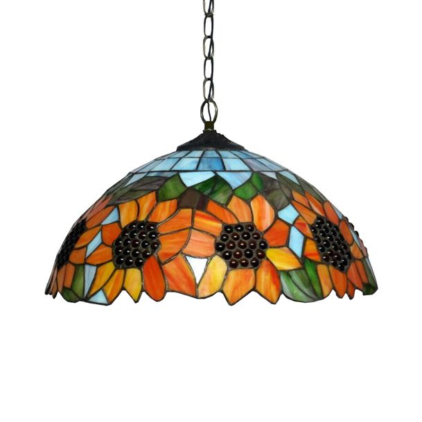 12"/16" Wide Domed Hanging Lamp Tiffany-Style 1 Bulb Black Hand Cut Glass Pendant Ceiling Light with Sunflower Pattern, A/B/C/D