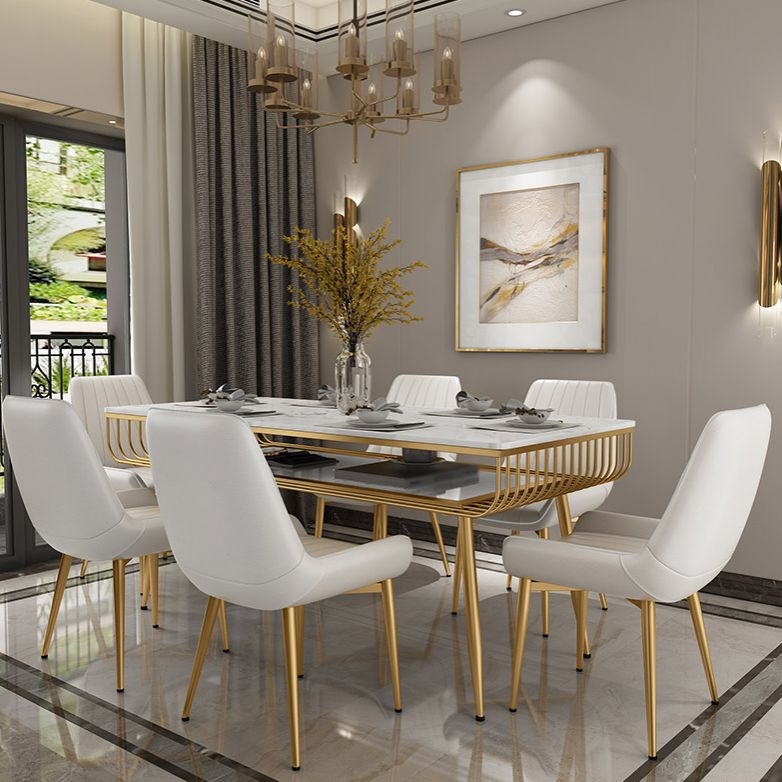Contemporary Style Marble Table with White Table and 4 Gold Legs Base for Home Use