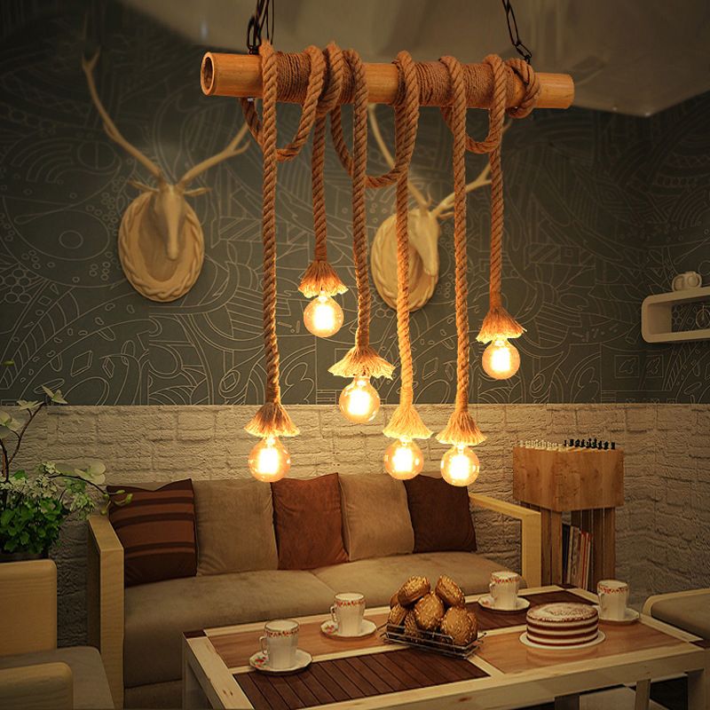 Hanging Lamp Natural Rope Light Vintage Room Indoor Bar Light