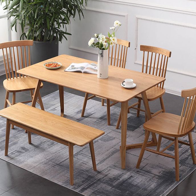 Rectangle White Oak Solid Wood Table Modern Dining Table Double Pedestal for Restaurant