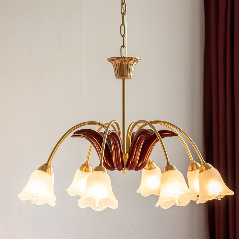 Floral Dining Room Chandelier Country Style Glass Suspension Lighting Fixture