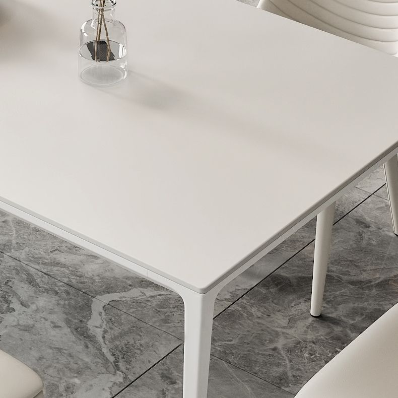Mesa de comedor rectangular de simplicidad Mesa de piedra sinterizada con 4 piernas blancas