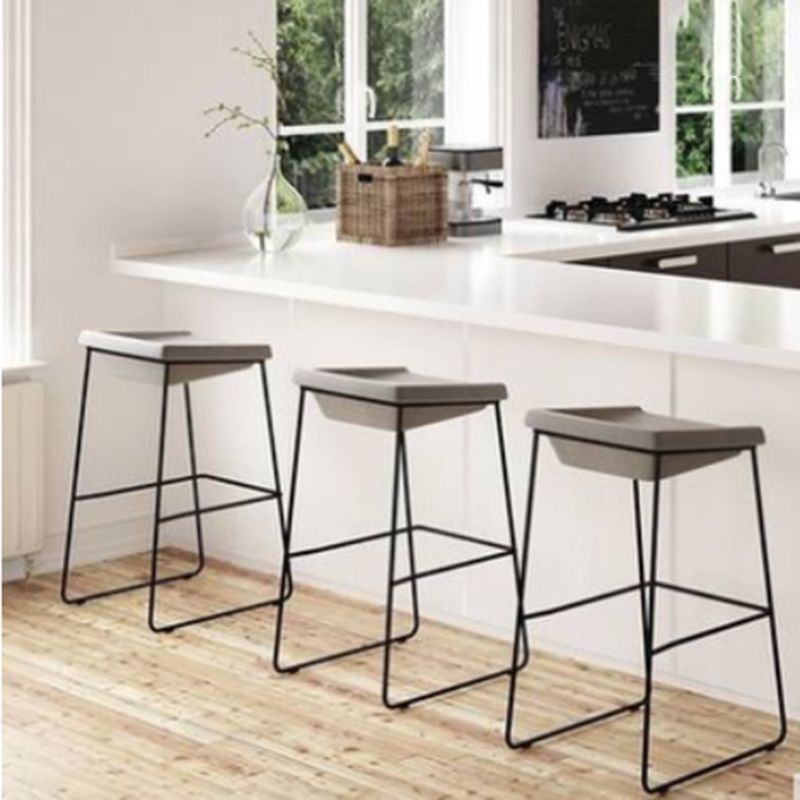 Modern Armless Backless Counter Stool Iron Bar Stool with Cushion and Pedal for Kitchen