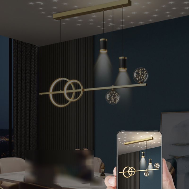 Modern Romantic Starry Island Lamp Clear Glass Dining Room LED Suspension Light