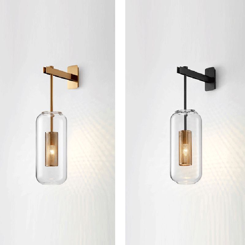Industrial 1 - Light Cylinder Glass Wall Light - Iron Wall Sconce in Black / Gold