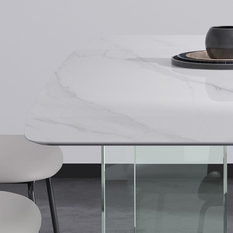 Modern Stone Double Pedestal Dining Table Rectangle White Top Table for Home
