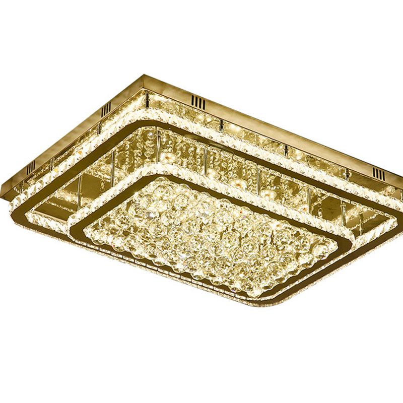 Stainless-Steel Rectangular Flush Ceiling Light Contemporary Crystal LED Flush Mount Lighting Fixture