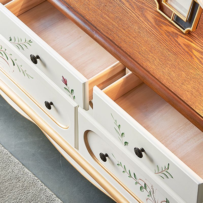 White French Country Wood Storage Chest with Drawers for Home