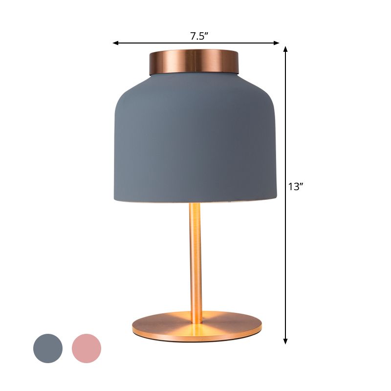 Dome Metallic Desk Light Minimalist 1-Head Pink/Blue Nightstand Lamp with Adjustable Design