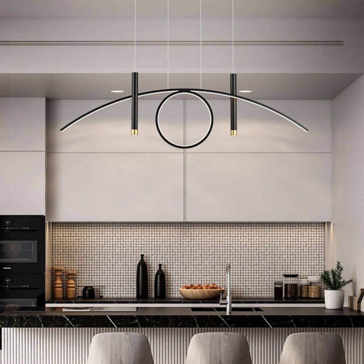 Luce isola a led in ferro battuto in moderna luce a sospensione lineare acrilica per sala da pranzo