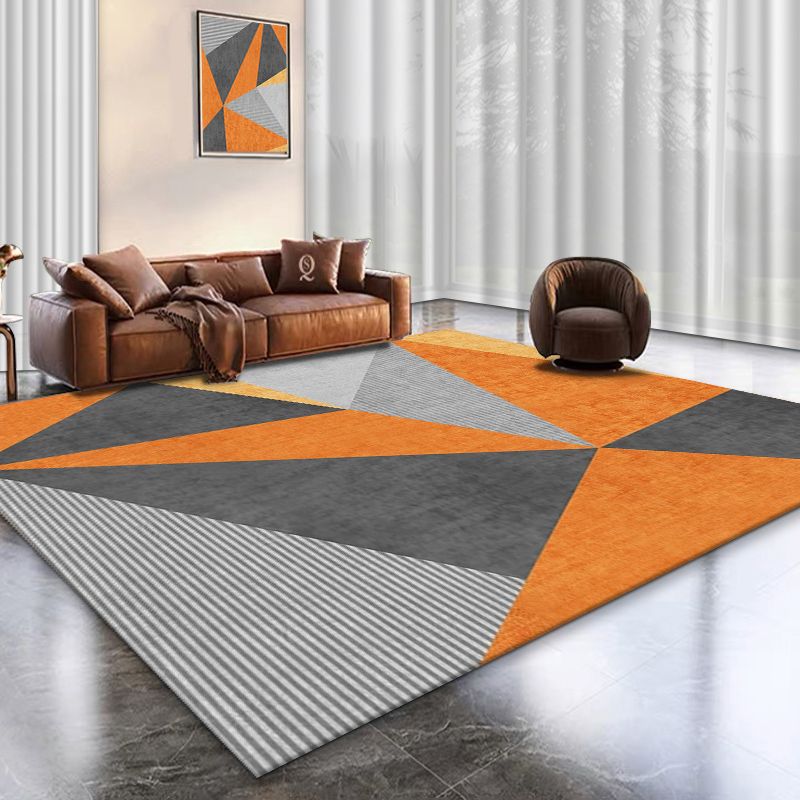 Orange Living Room Area Carpet Geometric Print Polyester Area Rug Anti-Slip Washable Rug