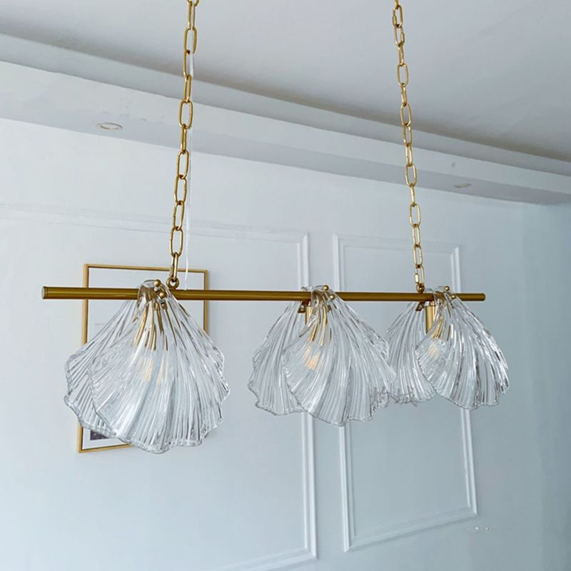 New Modern Fluted Glass Chandelier Lamp Linear Island Pendant for Dining Room