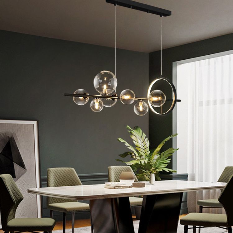 Modern Minimalism Black Linear Island Pendant Lighting Sphere Glass Island Ceiling Light for Living Room