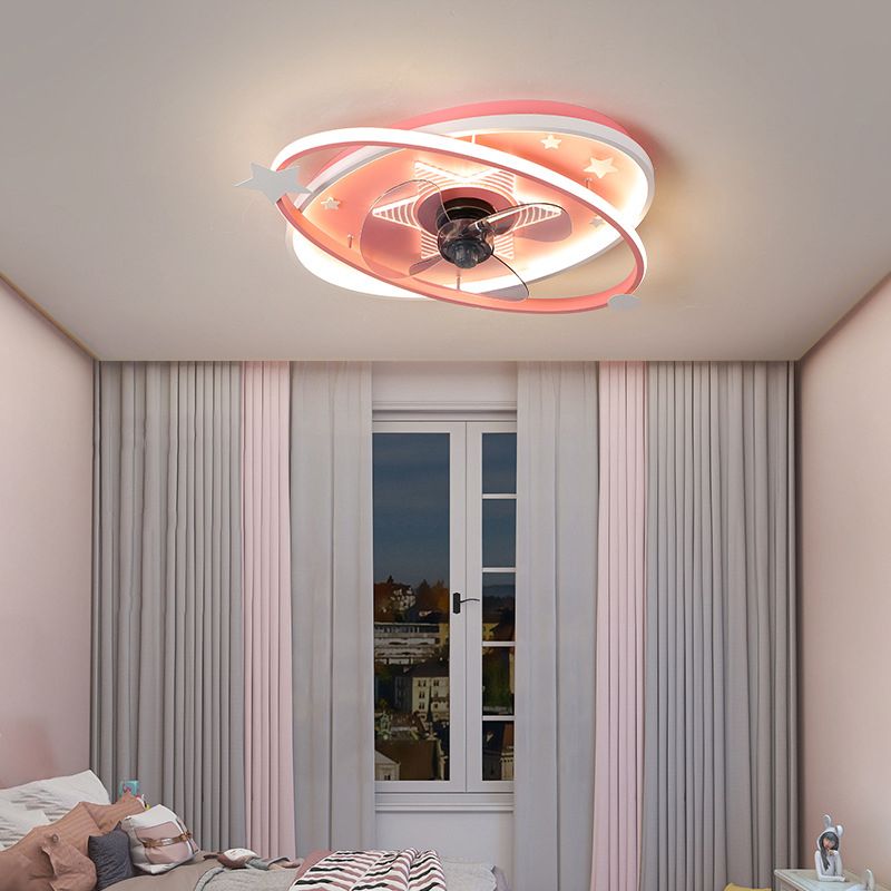 Nordic Metal Flush Mount Ceiling Fan Light Fixture Saturn Flush Mount Spotlight with Fan for Kids Bedroom