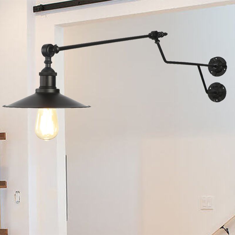 Metal Black/Red/White Sconce Light Cone Shade 1-Light Industrial Wall Mounted Light for Living Room