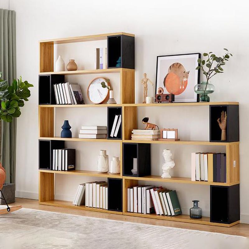 Modern geometry Bookshelf Multi Shelfs Open Back Bookcase in Natural