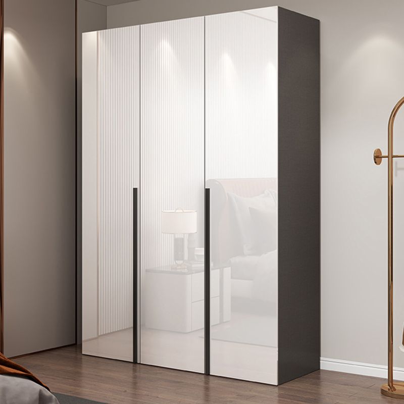 White Mirrored Finish Wardrobe Armoire Engineered Wood Wardrobe Cabinet