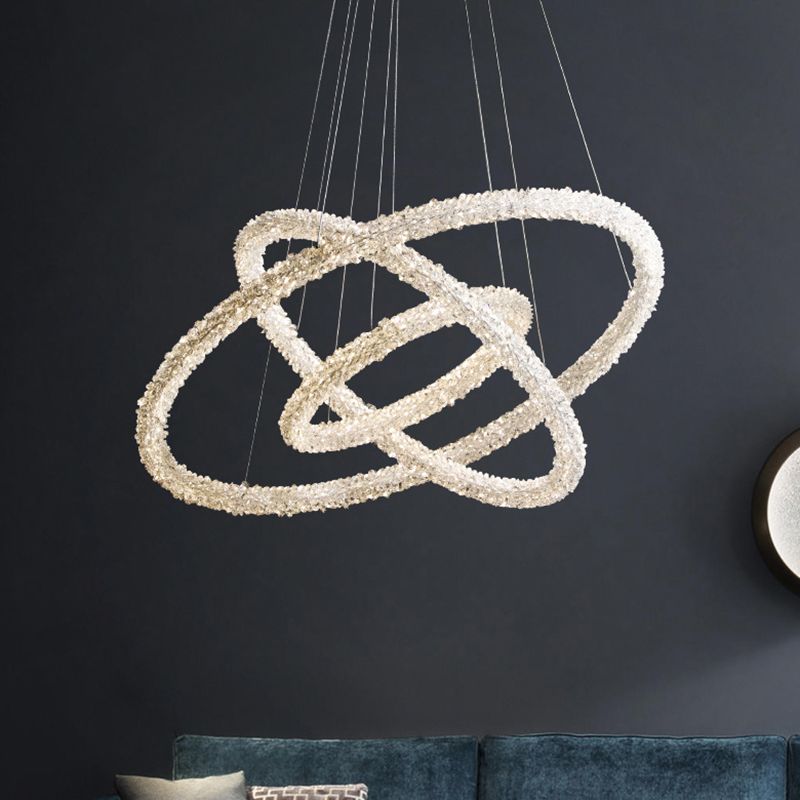 Ultra-modern Circle Chandelier Lamp Crystal Hanging Pendant Lights for Restaurant