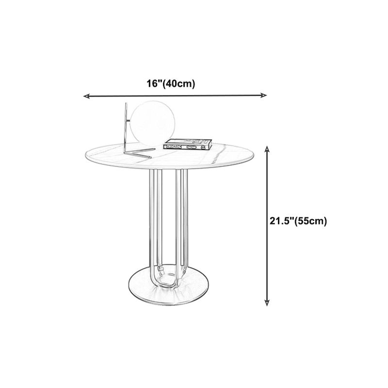 Contemporary Round Marble Top End Table Metal Pedestal Sofa Side Table