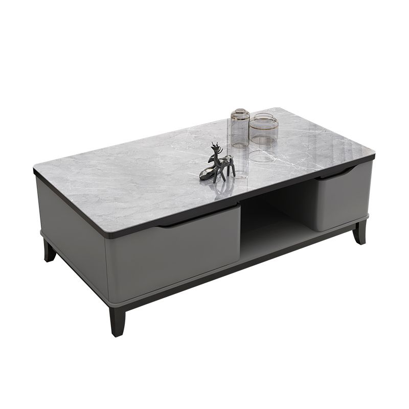 17.7 " Tall Contemporary Wood 4 Legs Glass/slate Rectangular Top Coffee Table with Drawers