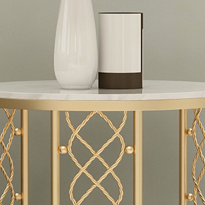 21.6" Tall Modern Round Slate Top Side Table Iron Frame End Table with Shelf