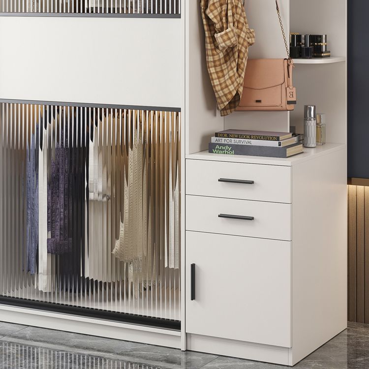 Modern Style Wardrobe White Colour Glass Wardrobe Closet With Drawer