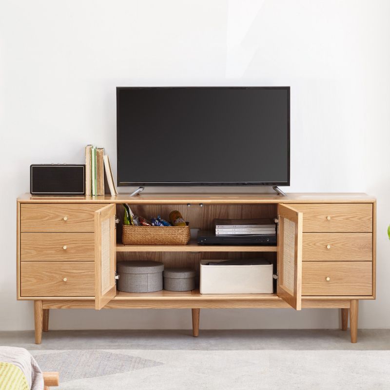 Scandinavian TV Stand Console with Wooden Shelf for Living Room