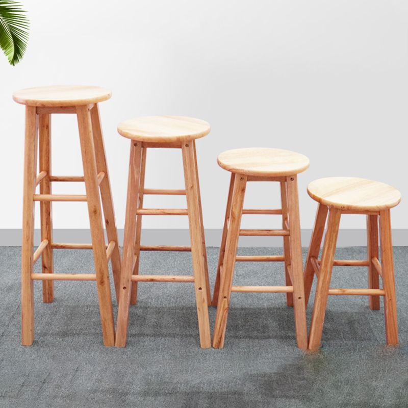 Modern Armless Wooden Counter Stool Oak Wood High Stool with 4 Legs