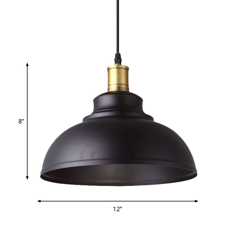 1 tonalità di ciotola a ciotola appeso a sospensione in stile vintage lampada a sospensione in metallo nero con cavo plug-in per ristorante