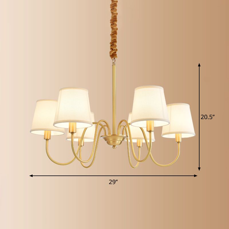 Fabric Bucket Shade Suspension Light Simplicity Living Room Chandelier Light in Brass