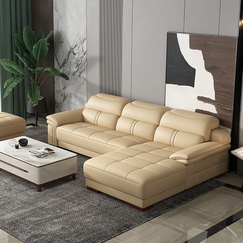 38"H Contemporary Sectional Sofa Beige Leather Tufted Sectional